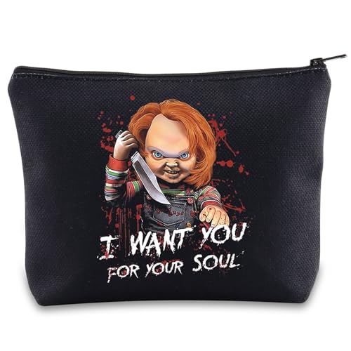 BWWKTOP Evil Doll Cosmetic Makeup Bag Murderous Toy Gifts I Want You For My Soul Zipper Travel Bags Killer Doll Merch (for My Soul)