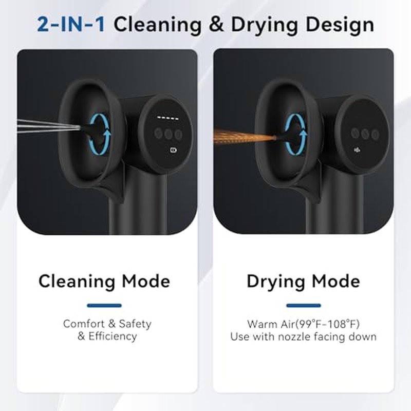 Ear Wax Removal with Hot Air Drying, 2-in-1 Electric Ear Cleaner, Ear Cleaning Kit with Dual-Compartment Design, Safe Water Ear Cleaner, 5 Pressure Modes & USB-C Cable, IPX7 Waterproof, Black