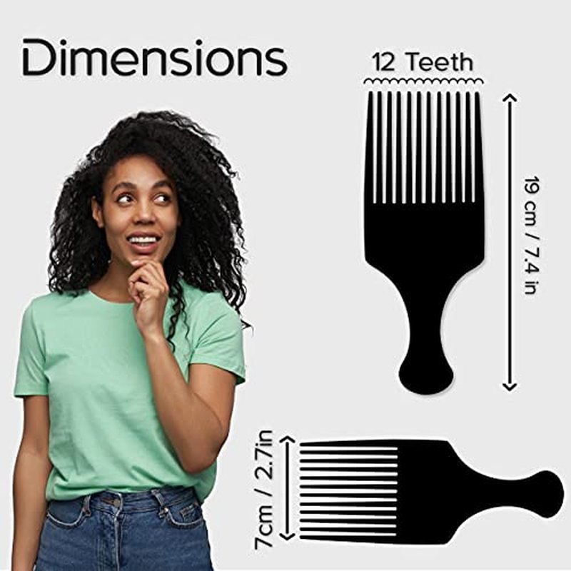 Afro Hair Pick Comb for Women & Men, 7.5 In Smooth Sturdy Wide Tooth for Detangling & Styling - Pack of 2