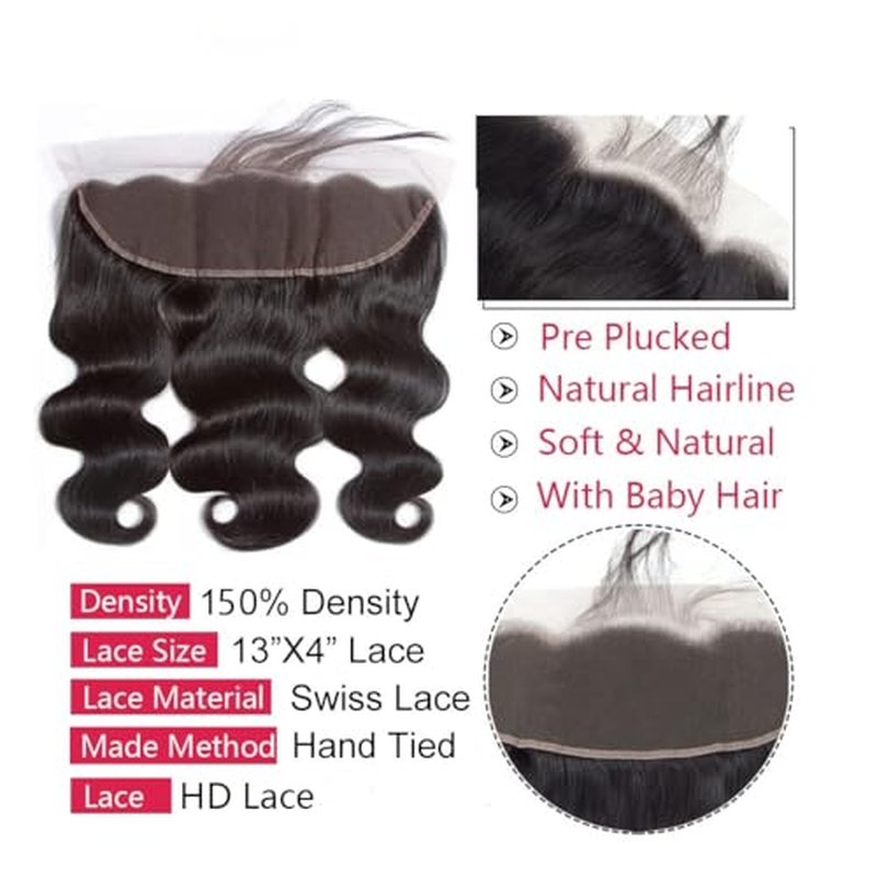 Body Wave Frontal 13 x 4 HD Transparent Lace Frontals With Bangs Baby Hair 100% Remy Human Hair 150% Density Natural Color (13x4 Lace Frontal-Body Wave, 20 Inch)