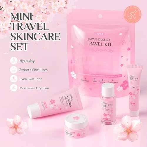 Sakura Skin Care Set, Skincare for Girls 10-12, 15Pcs Skincare Gift Set for Teens Complete Skincare Routine, Travel Size Skincare Set with Hair Clips, Kids Skin Care Set for Girls Ages 8-12