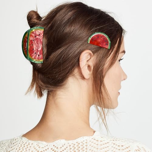 2 Pcs Watermelon Hair Claw Clips Acetate Hair Claw Fruit Small Hair Catch Jaw Clamp Strong Hold Hair Jaw Barrettes Clips Non-slip Retro Hair Accessories for Women Girls