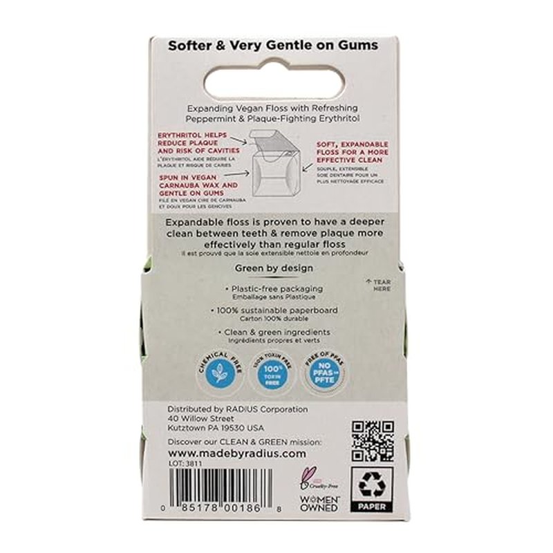 RADIUS Peppermint Dental Floss 55 Yards Vegan and Non-Toxic Oral Care Boost Total Tooth & Gum Protection Clear - Pack of 2