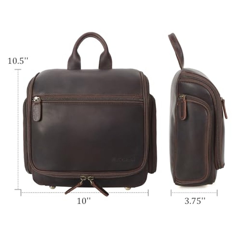 Polare Full Grain Leather Toiletry Bag Travel Hanging Organizer Case Shaving Kit Wash Bag Makeup Cosmetic Dopp Kit with YKK Zippers