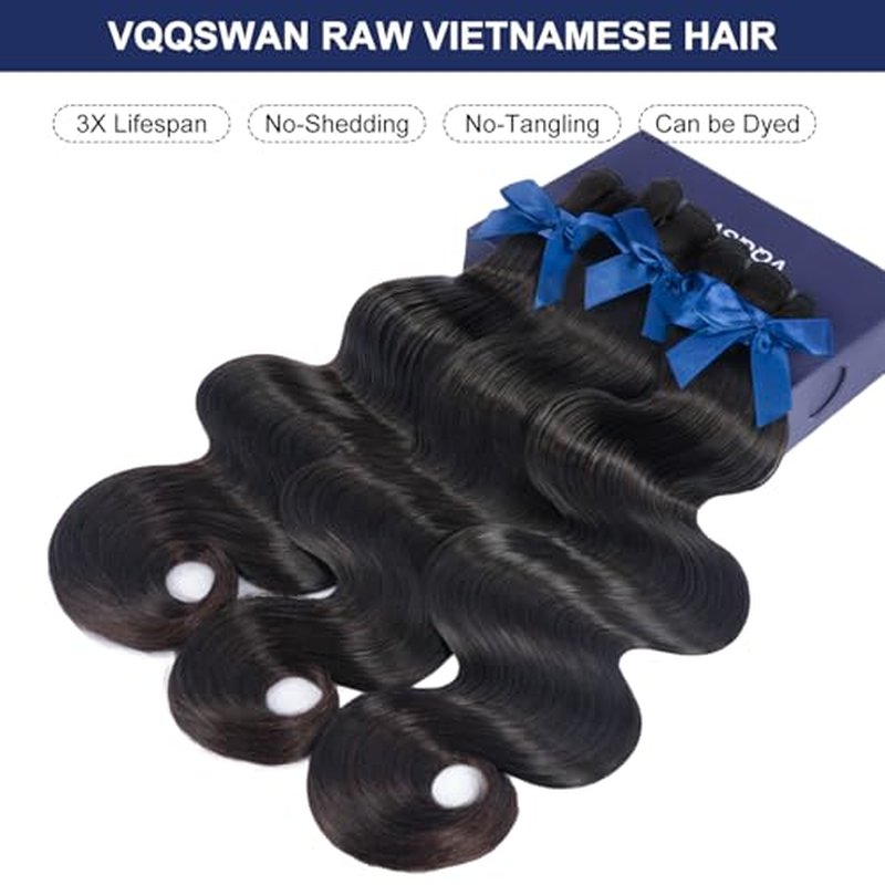 Raw Bundles Human Hair Body Wave, Bleachable & Dyeable, No Shedding, No Tangles, 15A Raw Vietnamese Hair Bundles, 18 Inch, 3X Longer Lifespan