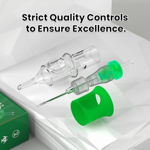 Wormhole Tattoo Needles Tattoo Cartridge Needles 20Pcs 1014RL Disposable Tattoo Needle Cartridges with Finger Ledge Round Liner for Tattoo Machine Pen