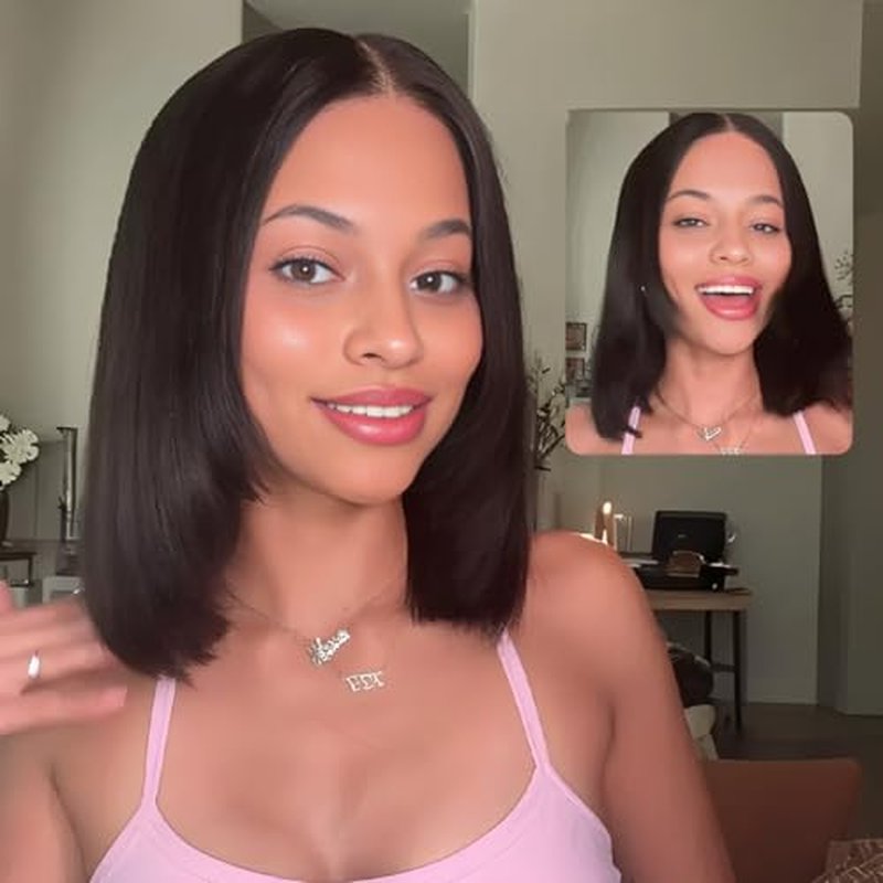 ISEE 9x6 Tpart Bob Straight Glueless Wigs Human Hair Pre Plucked Pre Cut 180% Density Drawstring Wig Human Hair Lace Front Wigs for Black Women Natural Color 12 inch