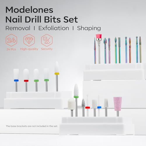 Modelones 24 Pcs Nail Drill Bit Set, 3/32¡± Ceramic Diamond Carbide Nail Drill Bits, Acrylic Gel Nail Bit Kit, Cuticle Remover Bits for Acrylic Gel Dip Powder Nail Manicure Pedicure