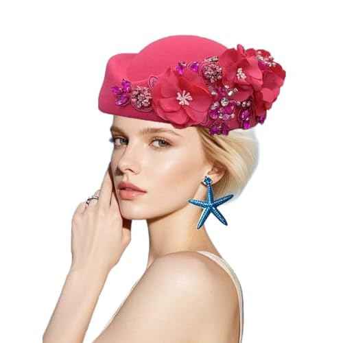 Petaluna Women's Flower Beret Suitable for Church Wearing Elegant Breathable Wedding Party Retro French Headdress