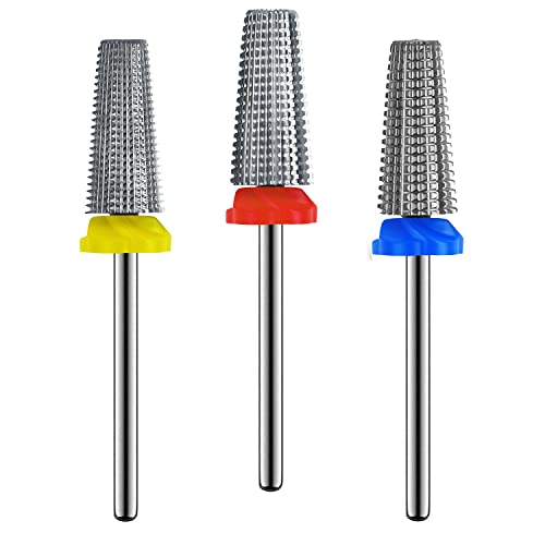 3Pcs Carbide 5 in 1 Nail Drill Bit Set- Two Way Rotate Use for Both Left and Right Handed- XF£¬ F£¬ M 3/32 Inches Brocas Para Drill Nails for Acrylic Nail Gel Fast Remove