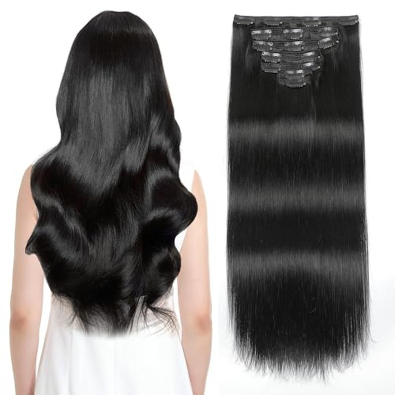 Sisily Clip in Hair Extensions Real Human Hair, 22 inch 170g, Jet Black, 100% Brazilian Remy Human Hair Clip in Extensions Soft Straight 7pcs Per Set with 16 Clips Double Weft