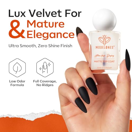 modelones Matte Top Coat Nail Polish, Quick Dry No Chip Long Lasting Clear Nail Polish Top Coats Classic Matte Effect Protects Color & Nails Top Coat Manicure Salon Quality 0.5 Fl Oz