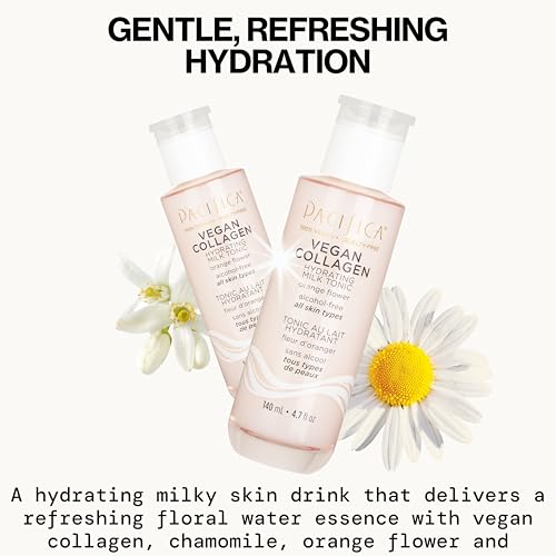 Pacifica Vegan Collagen Hydrating Milk Tonic – Alcohol-Free Milky Toner & Essence Moisturizing Vegan Collagen Face Tonic w/Hyaluronic Acid, Chamomile Jasmine All Skin Types Vegan Dermatologist Tested