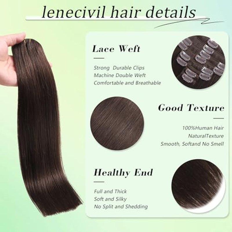 Clip in Hair Extensions real Human Hair Dark Brown Natural #2 24 Inch 120g 8pcs 18/613 Human Hair Clip in Extensions Straight Hair Extensions Clip ins Dark Brown Natural 100% Human Hair for Women