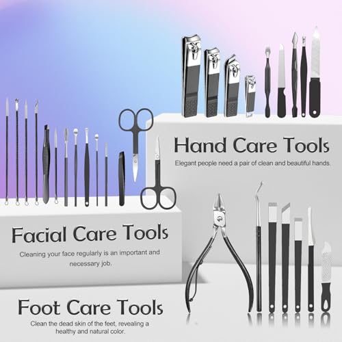 Manicure kit Personal Care Mens Grooming Kit, 30 in 1 Professional Nails Kit Pedicure Kit, Nail Clippers for Men and Beauty Tool Portable Set, with Luxurious Travel Case (Black)