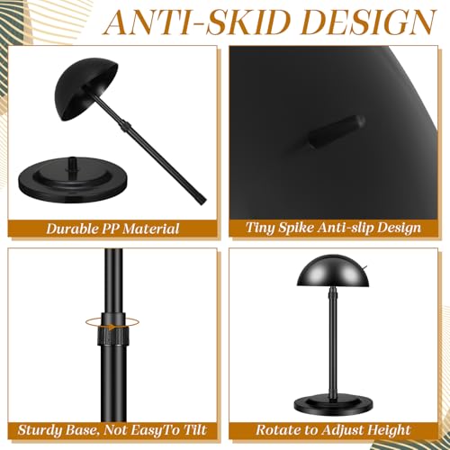 Tatuo 4 Pcs Wig Holders, 9.8"-18.9" Adjustable Height Wig Head Stand Portable Hat Display Holder Storage for Multiple Travel Wigs Styling Practice women DIY Head Stand Non Slip Stable (Black)