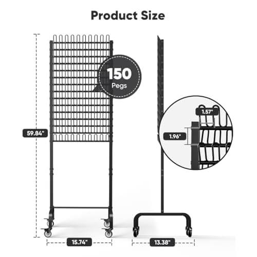 150 Pegs Braiding Hair Rack, Adjustable Hair Separator Stand with Wheels, Hair Extension Holder for Hair Stylists, Braiders, Home, Salon, Beauty School, Black