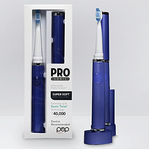 Pop Sonic Ultimate Pro Rechargeable Toothbrush (Navy) - 40,000 Strokes/Min, Dupont Nylon Bristles, Quadrant Pacer & Timer for Teens & Adults