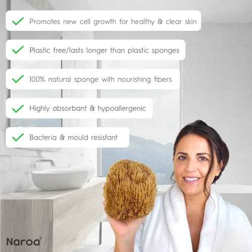 Naroa Exfoliating Natural Sponge for Shower X Large | Bath Sea Loofah for Healthy Skin | Unbleached Bathing Body Scrubber Puff | Plastic Free