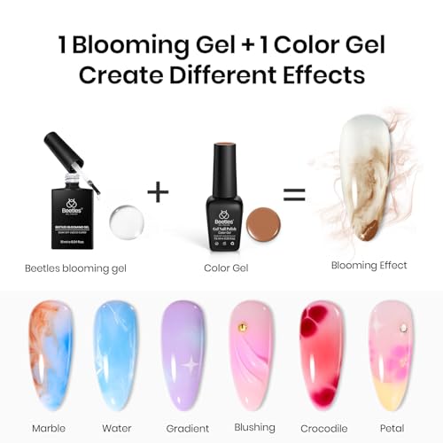 Beetles Blooming Gel, Blooming Gel Nail Polish Clear Uv Led Blossom for Spreading Effect Marble Natural Stone Watercolor Floral Print Fall Nails Soak off Diy Nail Art Design Manicure Gift for Women