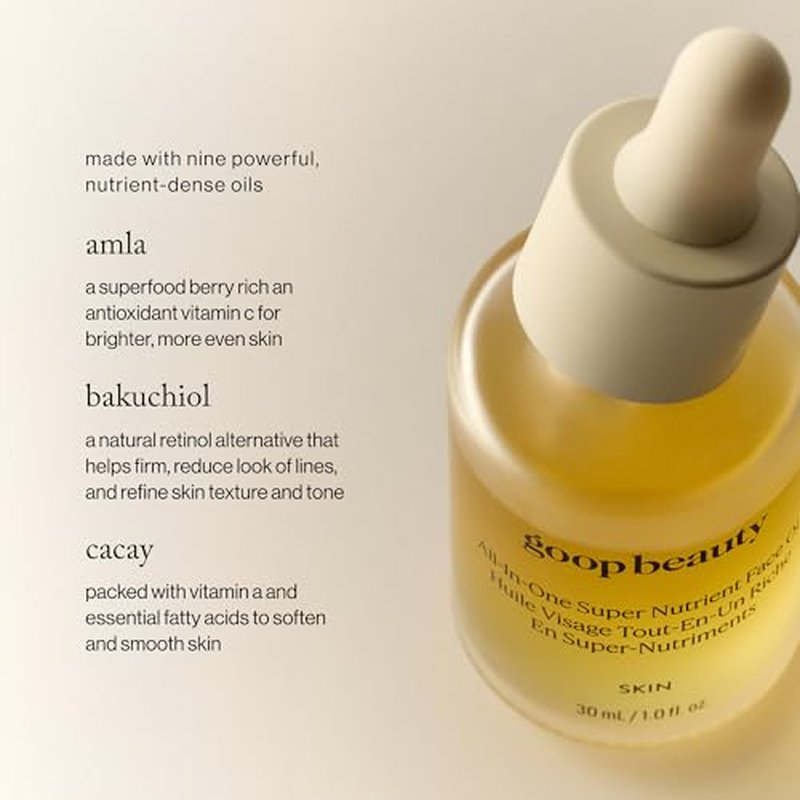 goop Beauty Nutrient Face Oil | Anti Aging Moisturizer for Smooth Skin Texture & Wrinkles | Bakuchiol, Cacay, & Organic Amla | 1 fl oz