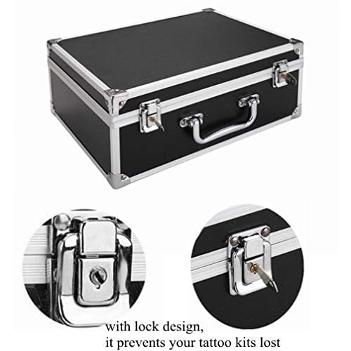 Tattoo Kit Box,Tattoo Case Organizer 12.6" x 9.5" x 5.1" W/Lock Machine Carrying Case,Aluminum Alloy with Sponge for Tatto Machine Box (black)