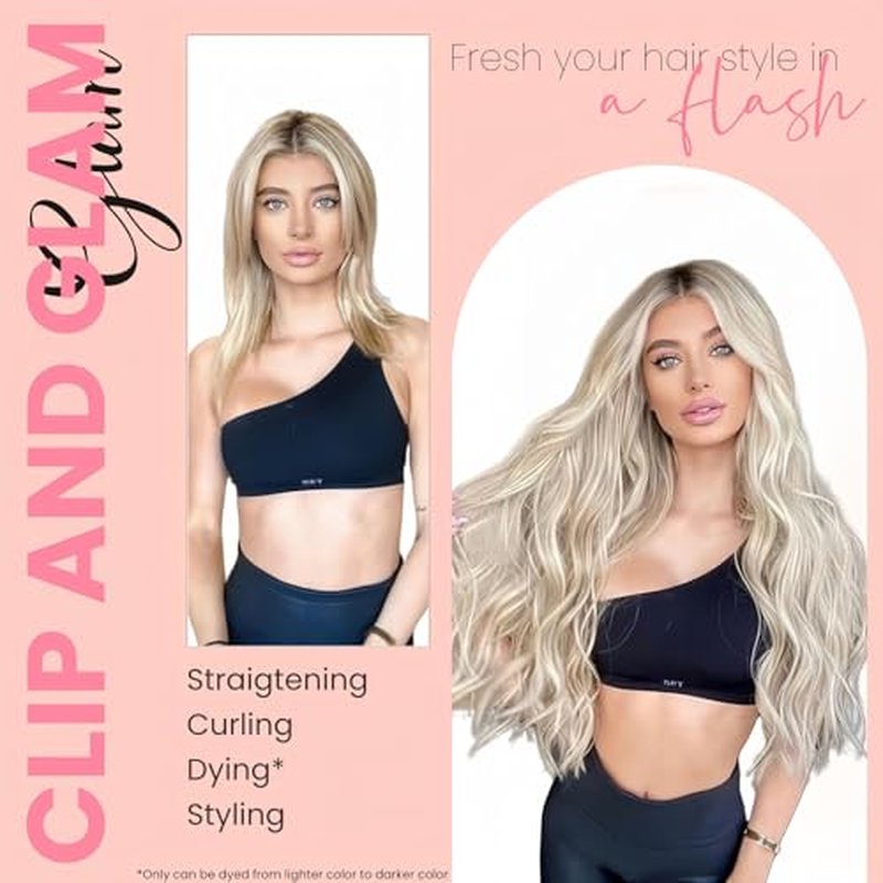 Clip in Extensions Real Human Hair 7pcs, Natural and Seamless 90g (Golden Blonde to Light Blonde, 14 inch)