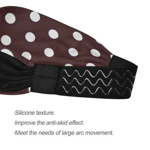 Polka Dots Brown White Headband for Women Hair Non Slip, Soft Elastic Hair Bands Fashion Wide Headbands for Exercise Yoga Workout