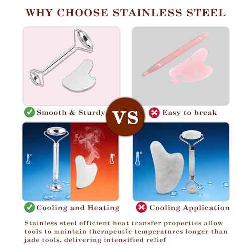 Stainless Steel Gua Sha and Face Roller Set Facial Massager Tools, Lymphatic Drainage Massager Metal Gua Sha Skin Self Care Gifts for Women, Face Sculpting Guasha for Body Eyes with Pouch