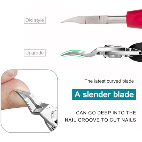 Ingrown Toenail Clippers(Upgrade), Steel Nail Clippers for Professional Podiatrist, Unique Long Handle Curved Blade Tool for Thick & Ingrown Nails, Suitable for Men, Women and Elderly-XIORRY