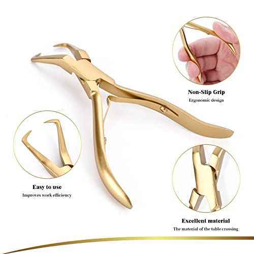 Hair Extension Tool Kit Stainless Steel Pliers Micro Beads Remover Hook Looper Hair Gripper Sectioning Clips Wefting Sewing Salon Barber Accessories (Gold)