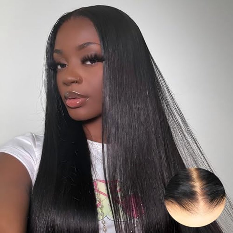 20 Inch Straight Lace Front Wear and Go Glueless Wigs Human Hair Pre Plucked Pre Cut Pre Bleached Knots 7x5 HD Lace Closure Wigs for Women Ready to Wear for Beginner Natural Black Color