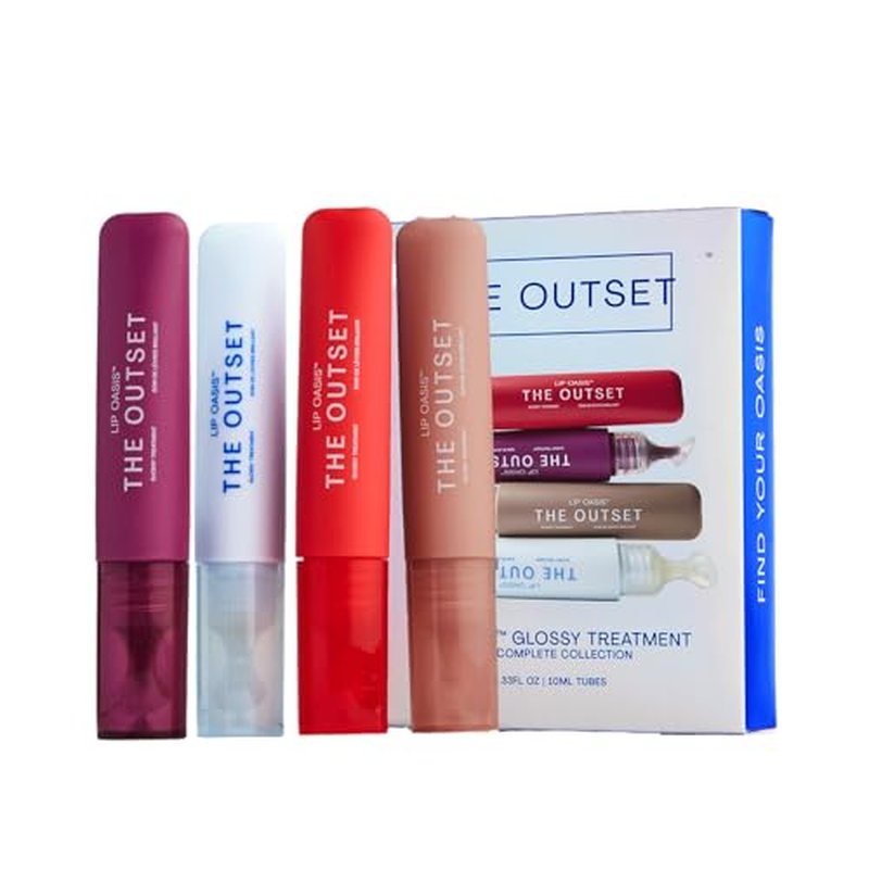The Outset Lip Oasis Glossy Treatment Set ? 4 Shades (Clear, Mirage, Sun Kiss & Dune) ? Hydrating, Plumping & Non-Sticky Shine ? Vegan, Gluten-Free, Clean Beauty