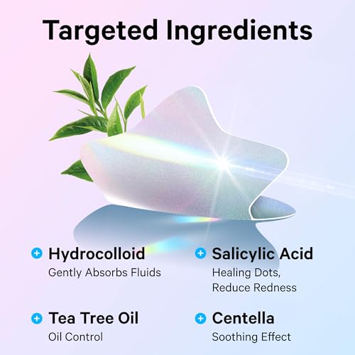 Sosky Hologram Pimple Patches for Face, Hydrocolloid Acne Patches with Salicylic Acid, Cute Star Zit Stickers,Colorful Blemish Covers,48 Count Blue Pink Star Heart Cloud Flower