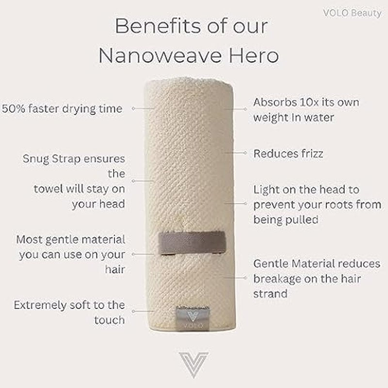 VOLO Hero Hair Towel | Ultra Soft, Super Absorbent, Quick Drying Nanoweave Fabric | Reduce Dry Time by 50% | Towel Wrap for All Hair Types | Reusable Packaging (Salt White - Reusable Tote)