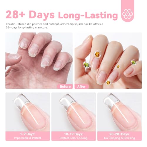 SAVILAND Clear Dip Powder Nail Kit Starter: 60g 2.1oz Dip Powder for Nails with Dipping Powder Liquid Set Dip Base Activator and Top Coat Professional Dip Nail Kit Repair for French Manicure Nail Art