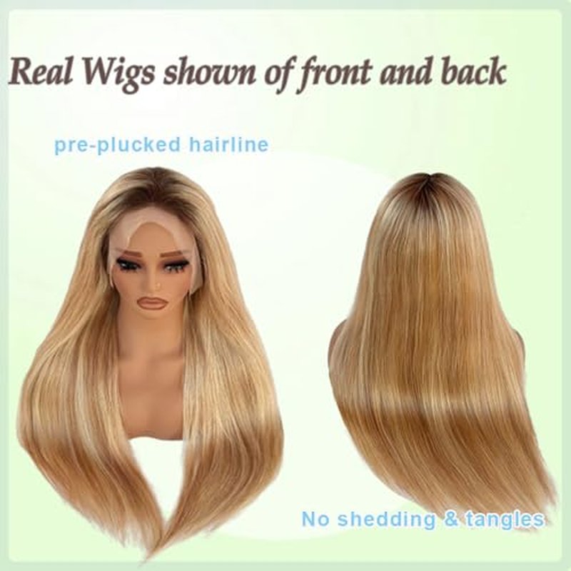 13x6 Medium brown/Golden Brown to Bleach Blonde Highlights Straight Lace front Wigs Human Hair 26in for Black Women HD Lace Glueless Pre Plucked 180% Density Brazilian Virgin Human Hair 26inch