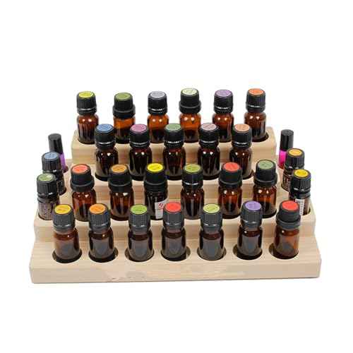 Pure Vie 4 Tier Essential Oil Bottles Wooden Storage Display Stand Travel Display Presentation Holder, Cosmetic Aromatherapy Organizer Rack Nail Polish Fragrance Container - Holds 30 Slots (15 ml)