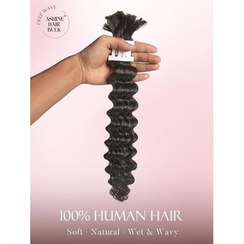 ASHINE Human Braiding Hair for Boho Braids Deep Wave Bulk Pre-Separated Strands 100% Human Hair 2 Bundles/Pack 100g 24 Inch Natural Color Easy to Braid