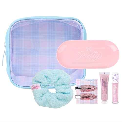 Petite N Pretty Get Ready with Me Essentials Set - Sparkly Ever After All Over Glitter (Mini Size), Makeup Tray, Scrunchie & Hair Accessories (Duck Clips), Makeup Bag for Girls, Teens, and Tweens
