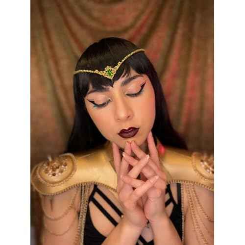 MOSTORY Handmade Princess Crystal Tiara for Wedding V-shape Renaissance Elf Crown Headband Golden Green Fairy Headpiece for Women Goddess Cosplay Costume Hair Accessory Maternity Shoot Birthday