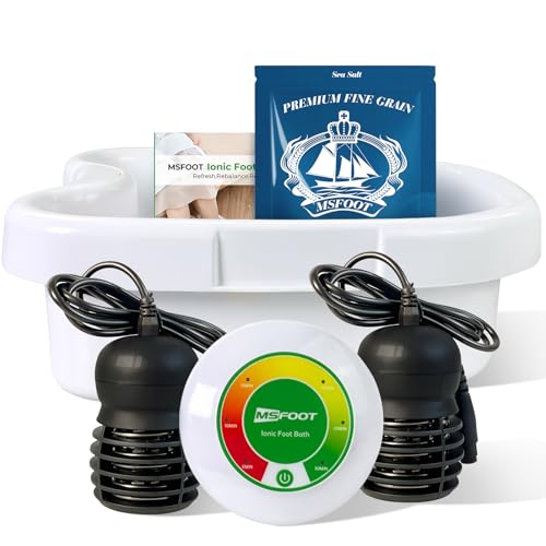Upgraded Ionic Foot Bath Detox Machine, Foot Spa Bath for Home Use, Foot Cleaner Machine To Remove Toxins with 2 Arrays, 15 Disposable Foot Bath Liners, Detox Sea Salt, Upgraded Durable Basin