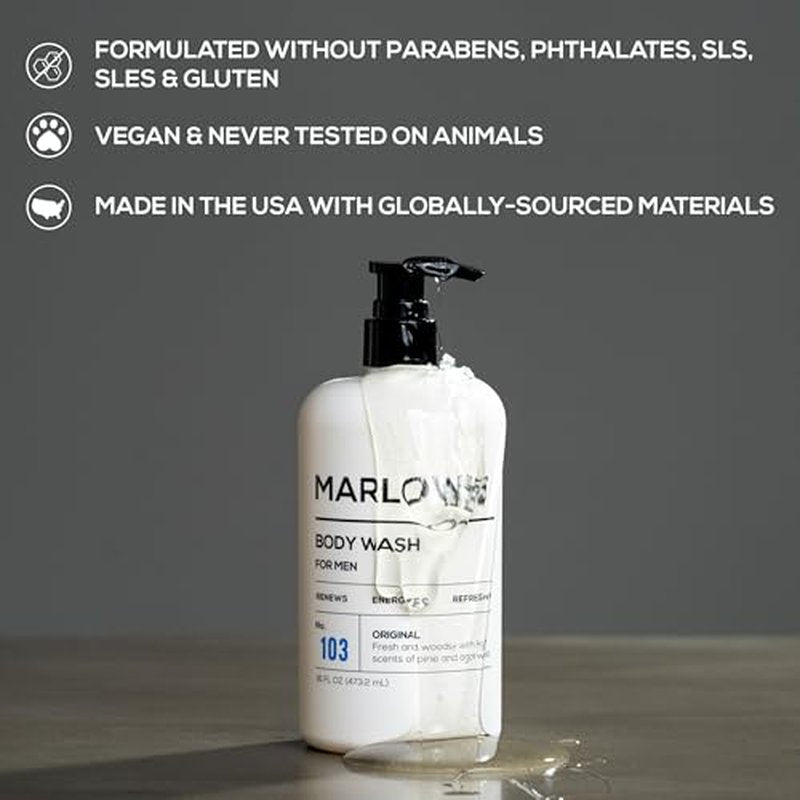 Marlowe Men's Body Wash & Face Cleanser Bundle | Refreshing Natural Extracts & Purifying Formula