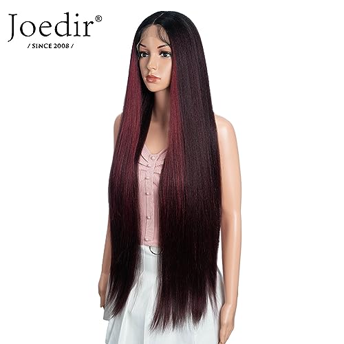Joedir 36¡± Super Long Straight Wig Light Yaki Synthetic Wigs Lace Front Wigs for Women NTHL1B/99J/118
