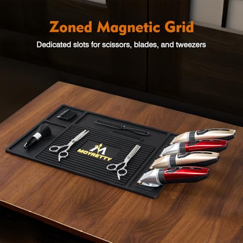 MoyRetty Magnetic Barber Organizer Mat for Clippers Barber Shop Salon Anti-Slip Silicone Pad Rubber Heat-Resistant, for Heavy Clippers and Trimmers (Style 2)