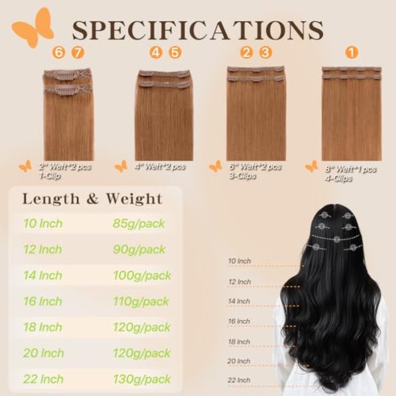 Clip in Hair Extensions Long Straight, 100% Real Human Hair,No Tangle & Smooth,120g, 20 Inch,#30 Light Auburn