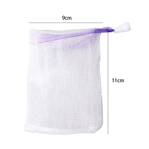 Leadigol 10PCS Face Cleansing Foaming Nets, Mesh Soap Pouch, Bubble Foam Double Layer Net Soap Sack Saver Pouch, White Pouch with Drawstring, Drawstring Holder Bags