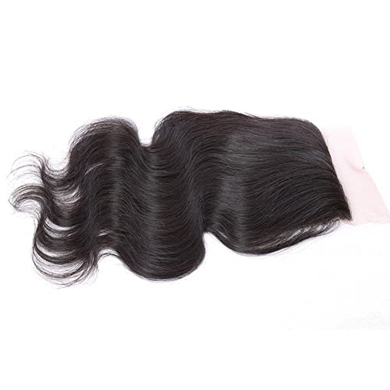 10A 14" Silk Base Closure with Baby Hair Body Wave Virgin Hair Closure 4"X4" Free Part Natural Color
