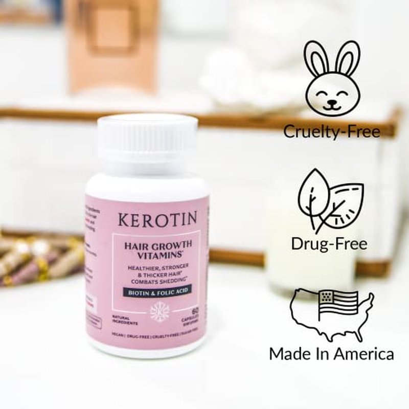 Kerotin Hair Growth Supplement for Longer, Stronger Hair - Enriched with Biotin, Folic Acid, Saw Palmetto to Promote Thick, Healthy Hair Growth (3 Months)