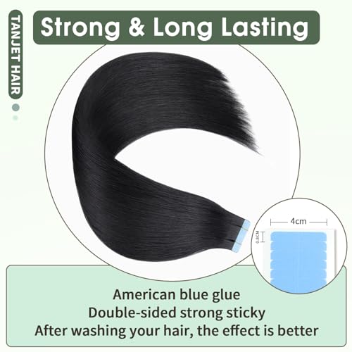 Tape-in Hair Extensions - 20 Inch Straight Jet Black Remy Hair - Invisible Skin Weft, Seamless Human Hair Extensions (#1 20 Inch 50g/Pack 20Pcs)